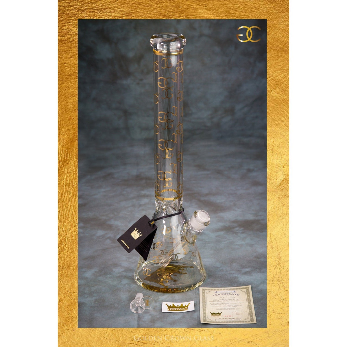 Golden Crown™ | 18 Inch Beaker Bong with 24K Gold Emblem Framed Picture