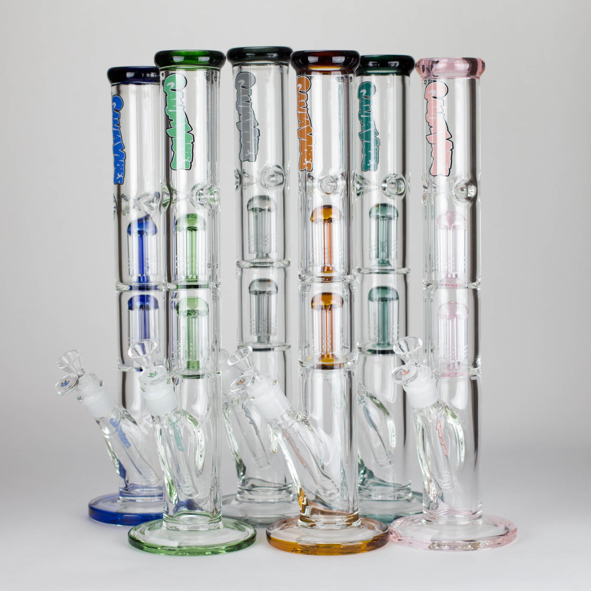 Six Ganjavibes 17 inch Double Tree Perc Glass Bongs