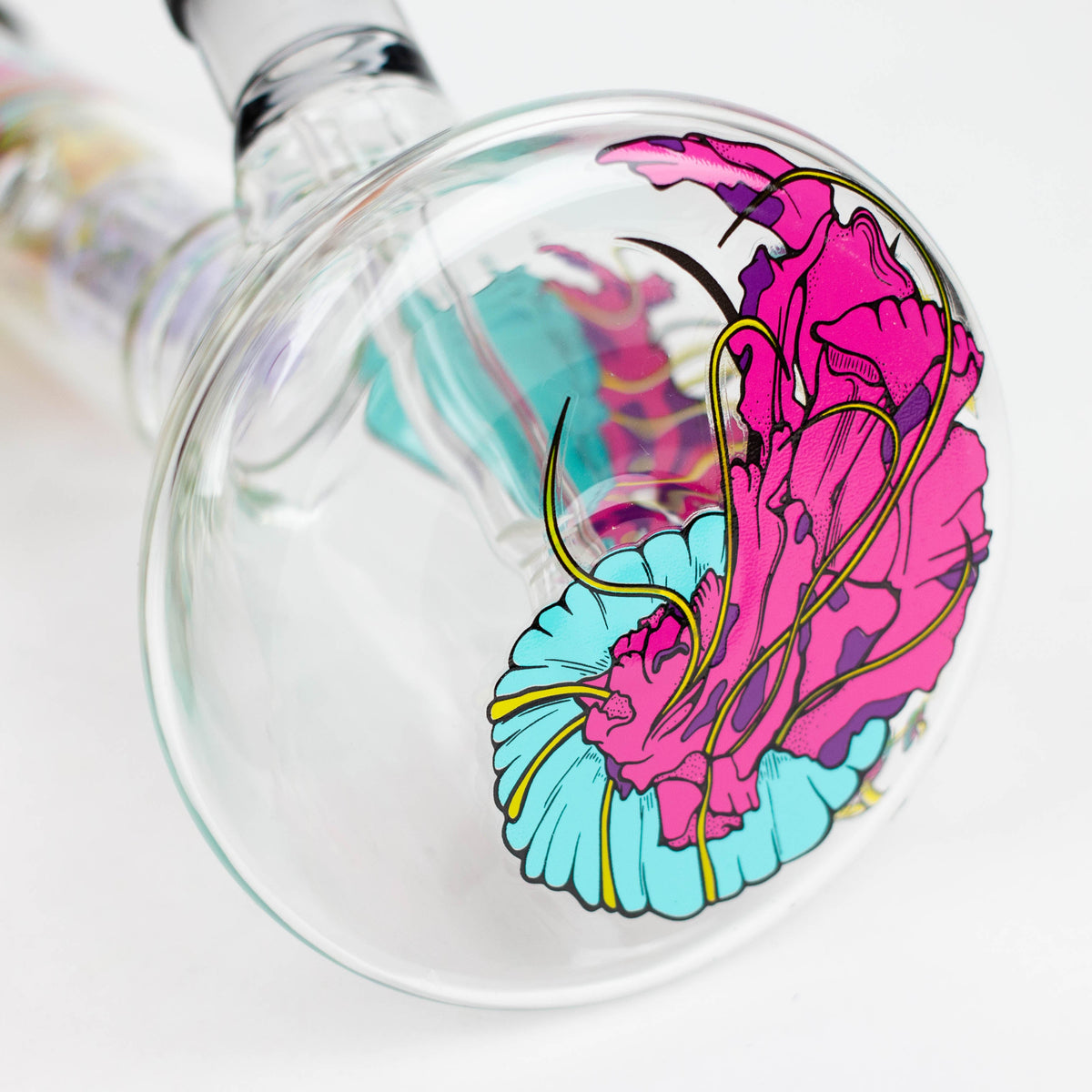 Bottom Base Jellyfish Design on the Infyniti 14 inch Untamed Jellyfish Perc Beaker Bong