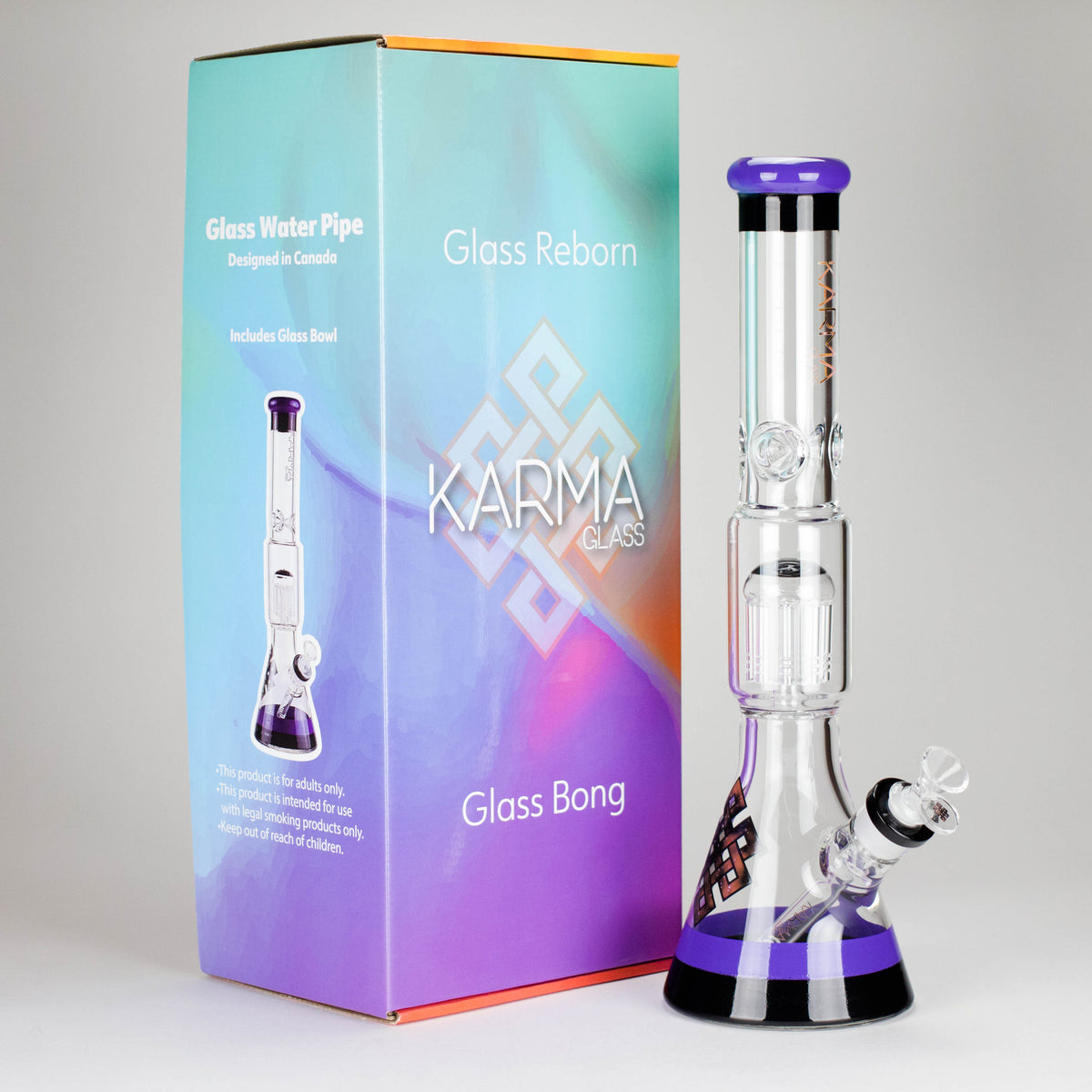 Packaging for the Karma Big Tree Perc Beaker Bong
