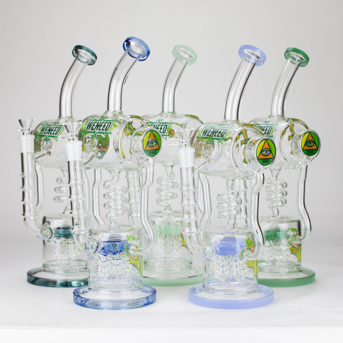 Six WENEED Pulse Helix Recycler Bongs