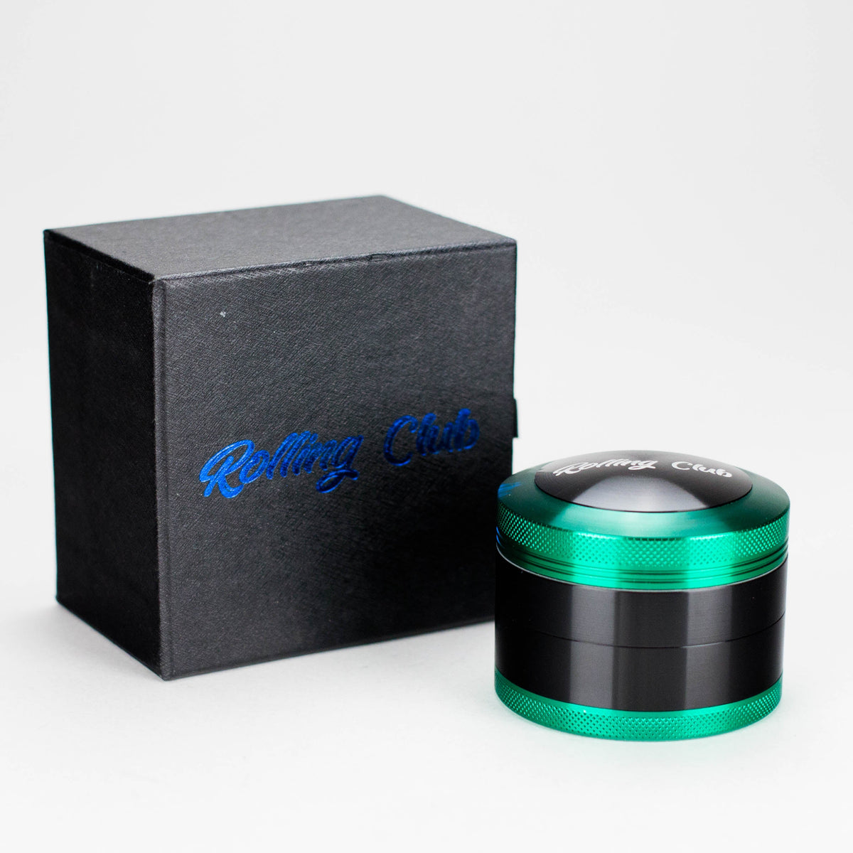 Packaging for the Rolling Club 4-Piece Metal Herb Grinder