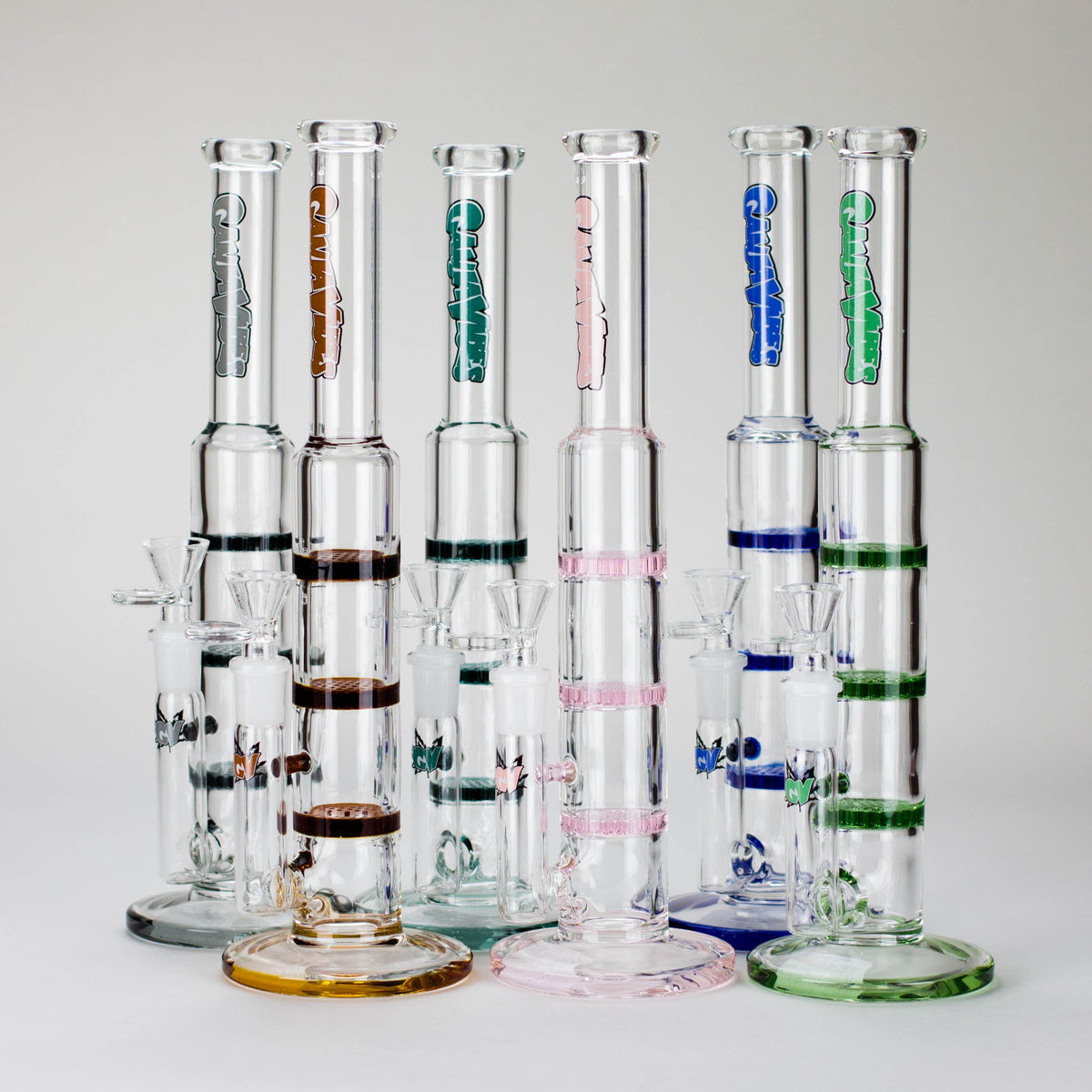 Six Ganjavibes Triple Honeycomb Perc Bongs