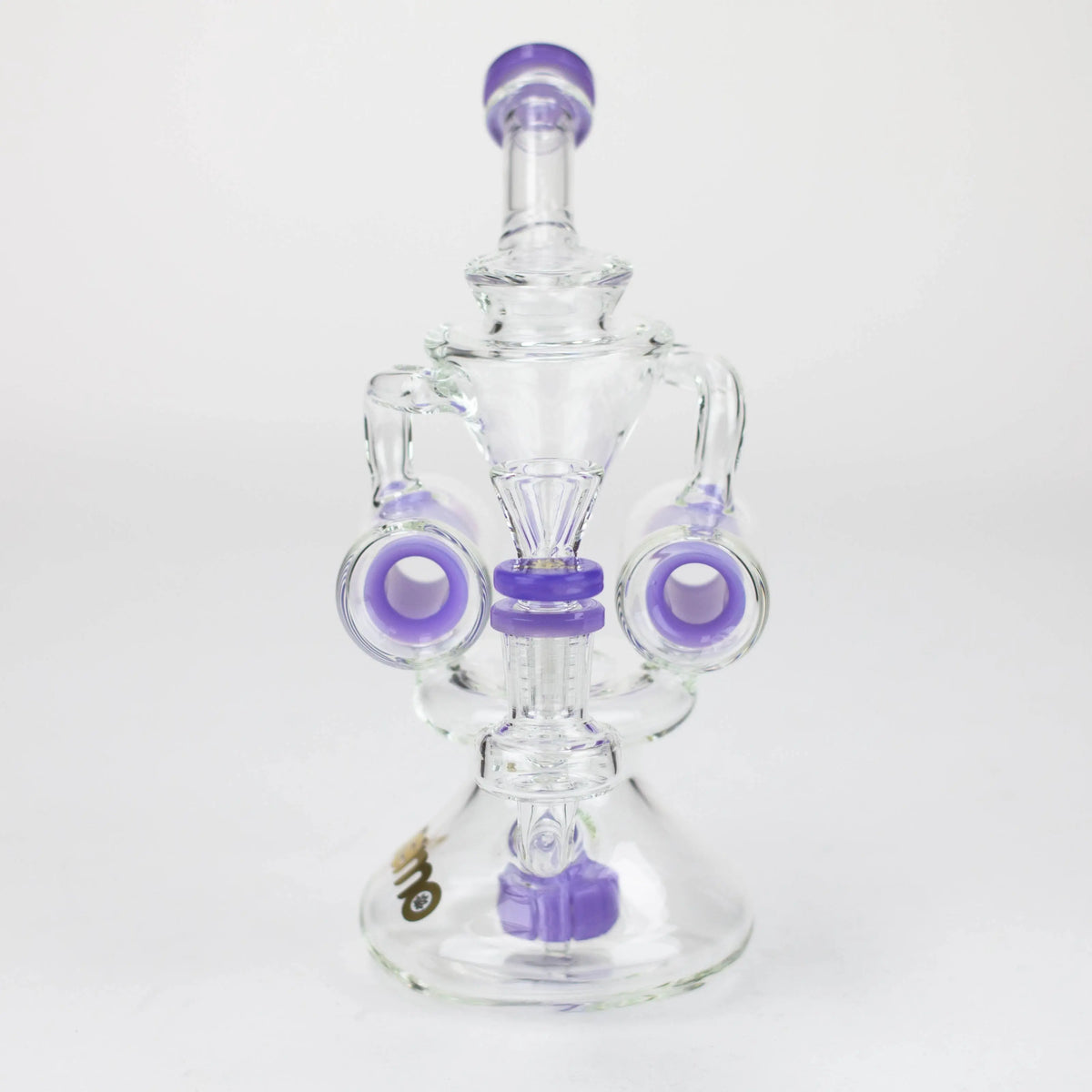 Front View of the Preemo 8 inch Double Finger Hole Purple Recycler Bong