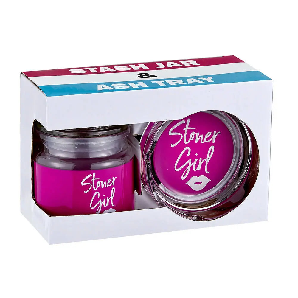 Pink Stoner Girl Ashtray And Stash Jar Set
