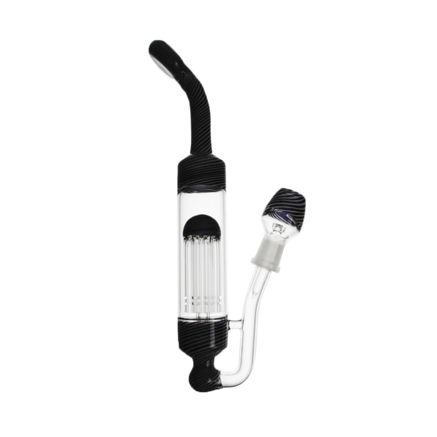 10.5-inch Reversal Laydown Sherlock rig with a clear tree perc chamber, black ribbed accents and separate dome attachment