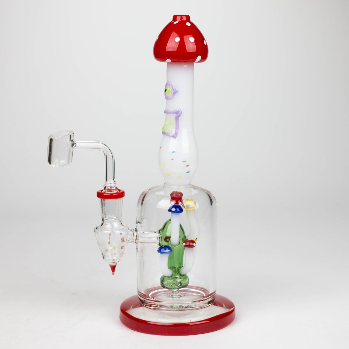 Side View of the Red 10-Inch Mushroom Dab Rig With Diffuser