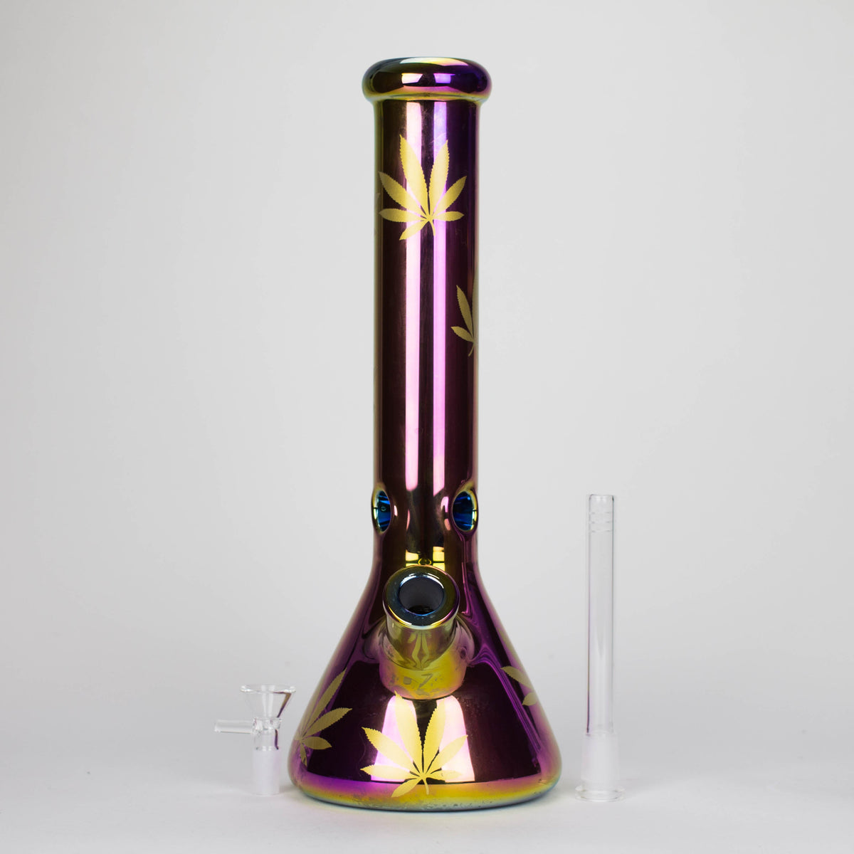 14 Inch Glazed Rainbow Beaker Bong with bowl piece and downstem