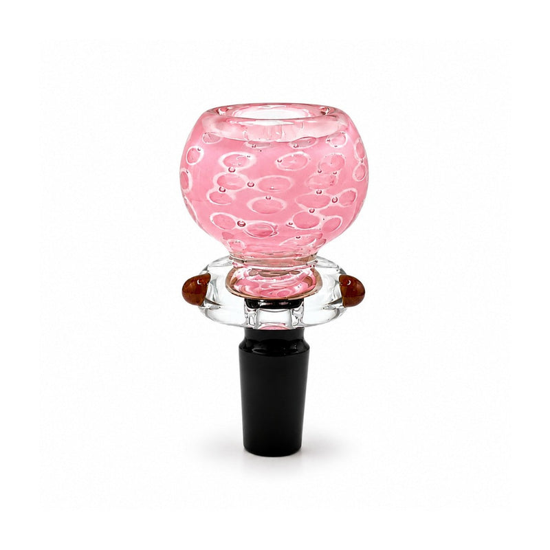 Pink bubble-marble glass bowl piece with coloured marble accents