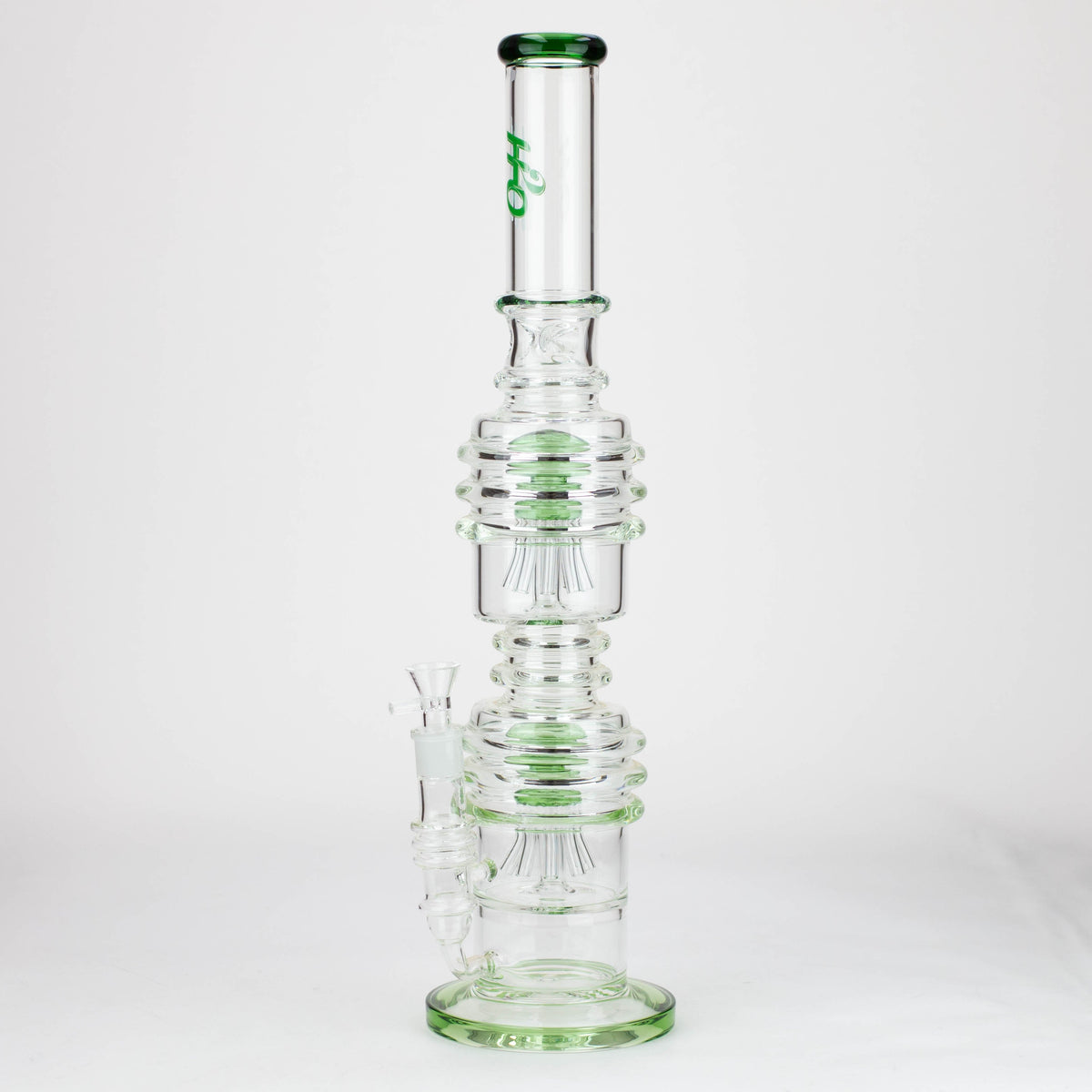 Side View of the H2O 21 inch Dual Perc Glass Bong in Green