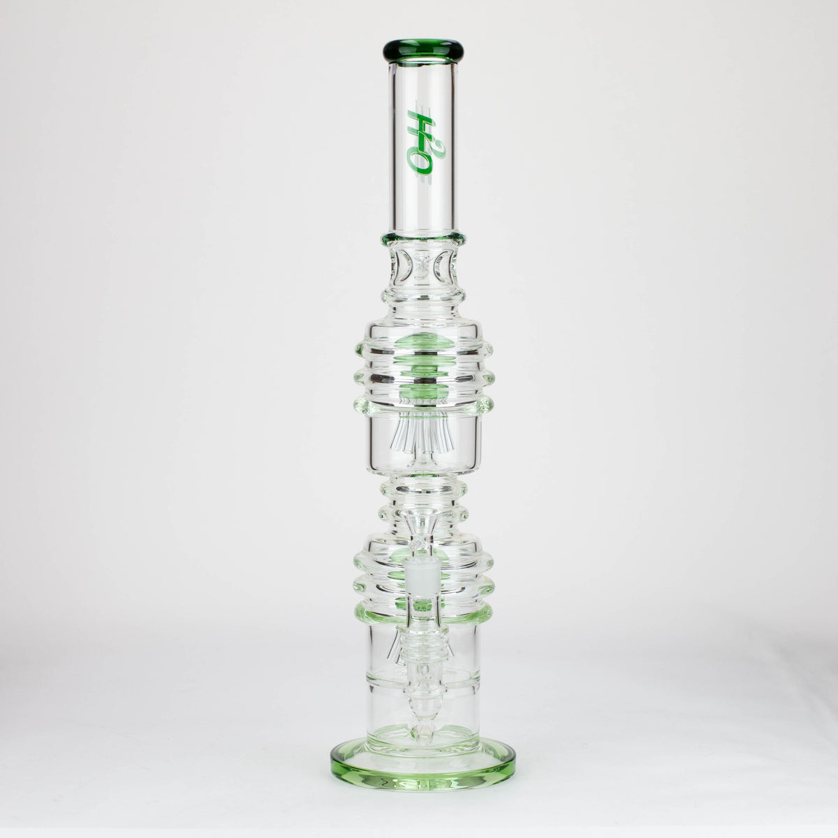 Front View of the H2O 21 inch Dual Percolator Glass Bong in Green