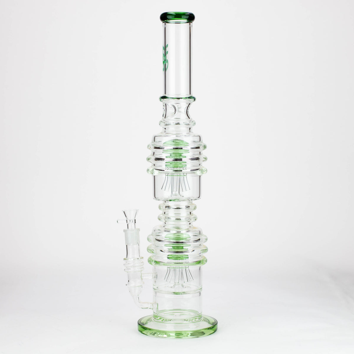 Side View of the H2O 21 inch Glass Bong with Dual Percolators in green