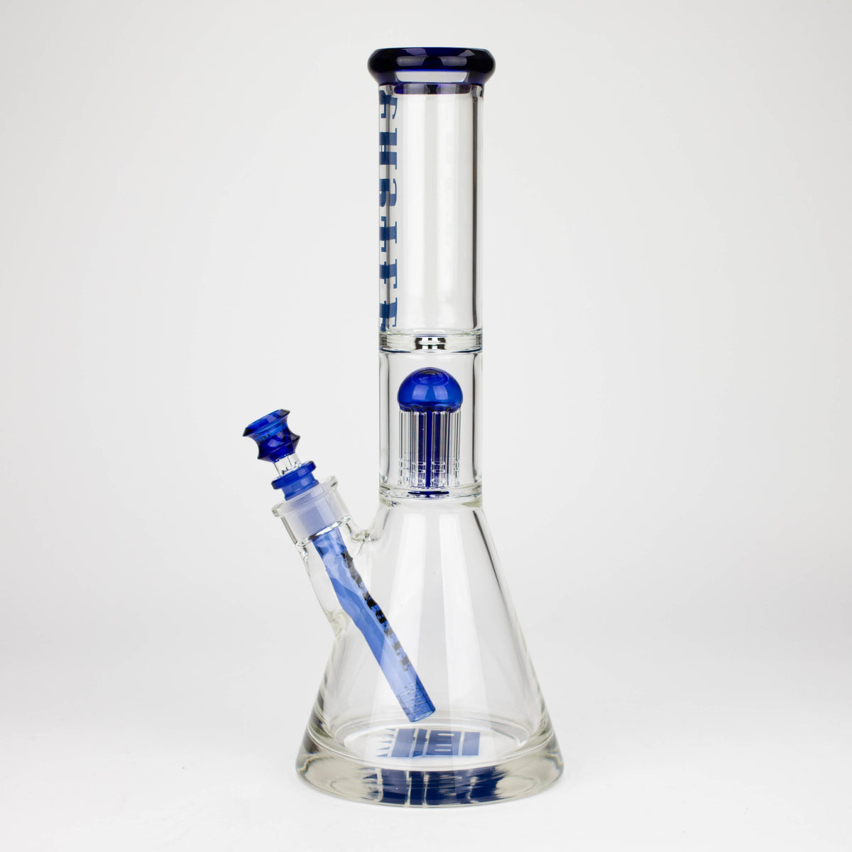 Castle Glassworks | 14 Inch 8-Arm Tree Perc Bong side View in Blue