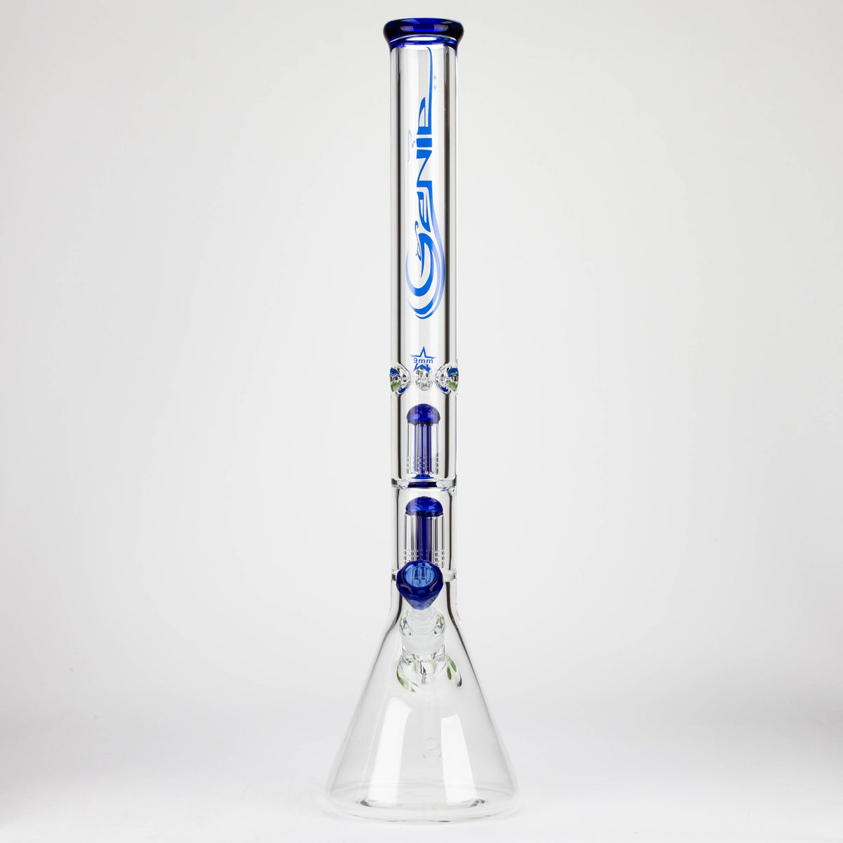 GENIE | 24" Dual 6 Arms Perc Big Glass Beaker Bong In Blue - Front View