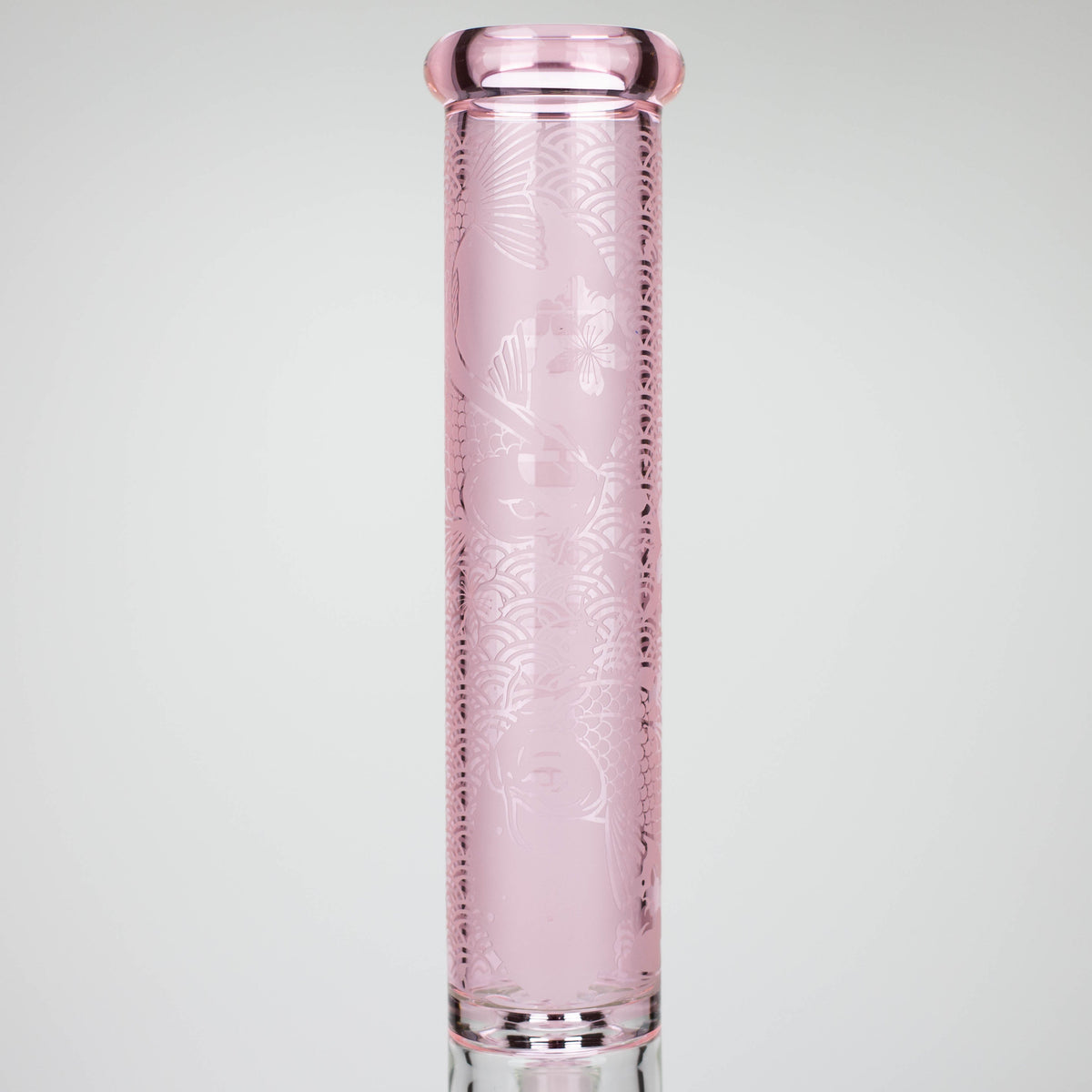 Koi Fish Design On Glass Tube of 16 inch Pink Beaker Bong from Castle Glassworks