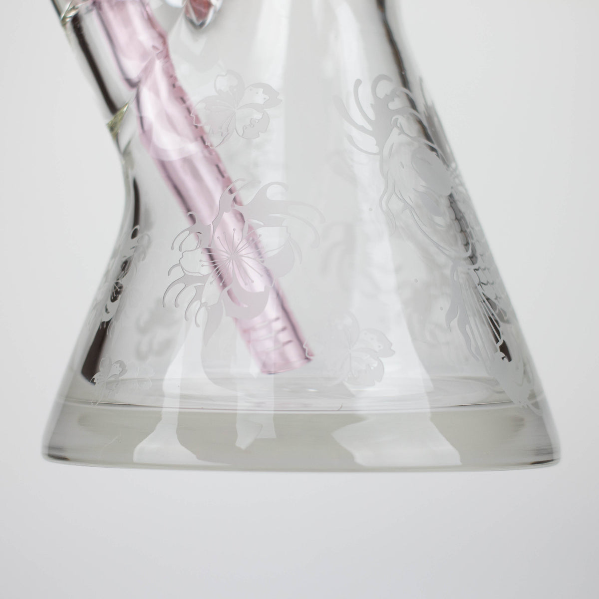 Koi Fish Design On Glass Base of the Castle Glassworks 16 inch Pink Beaker Bong