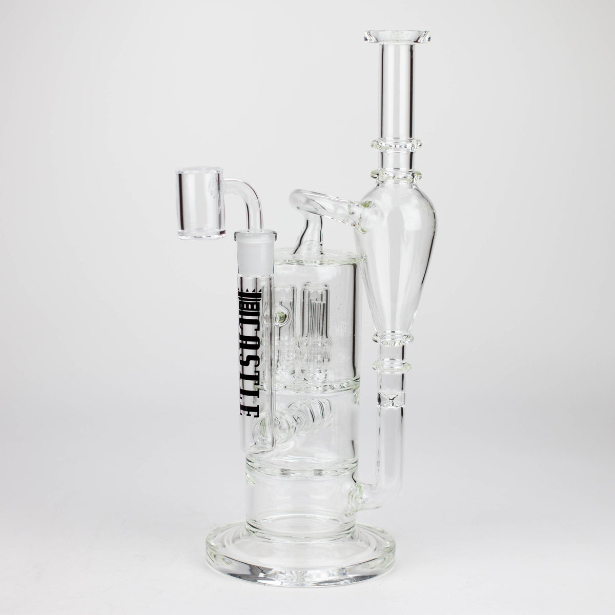 Side View of the Castle Glassworks- 9 inch Big Boy Dab Rig Hybrid with the Quartz Banger