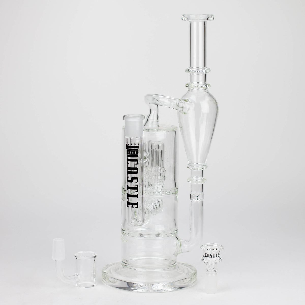 Castle Glassworks- 9 inch Big Boy Dab Rig Hybrid with Glass Bowl Piece and Quartz Banger