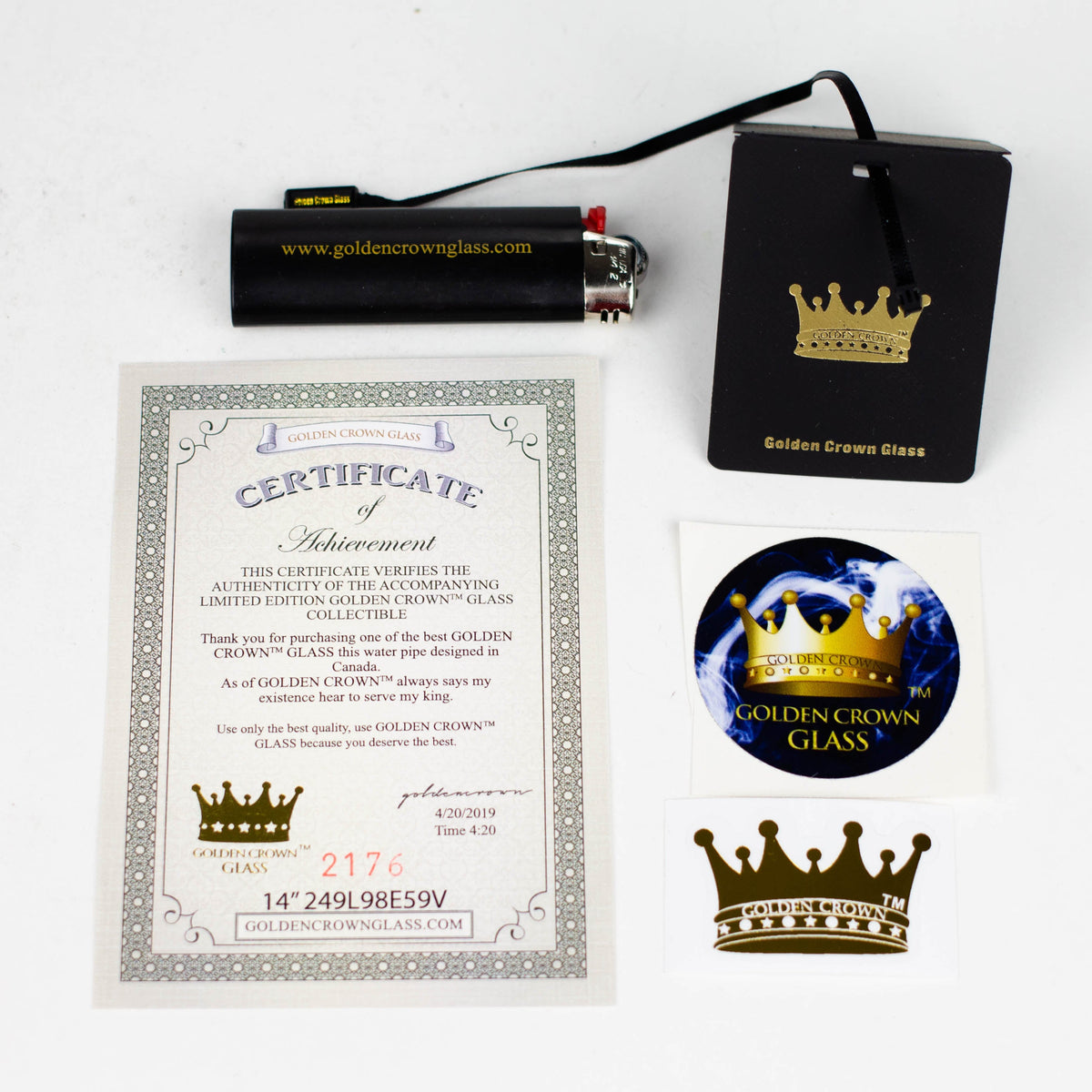 Golden Crown 14 inch 24k Gold Bong with Bic Lighter and Authentic Certificate 