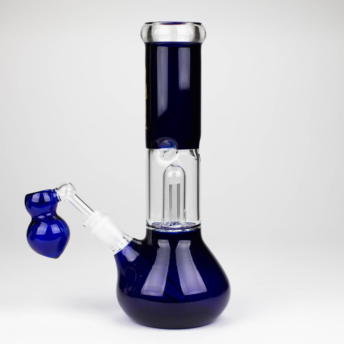 Side View of the Volcano 11 inch Glass Bong With Percolator and Ash Catcher in Blue