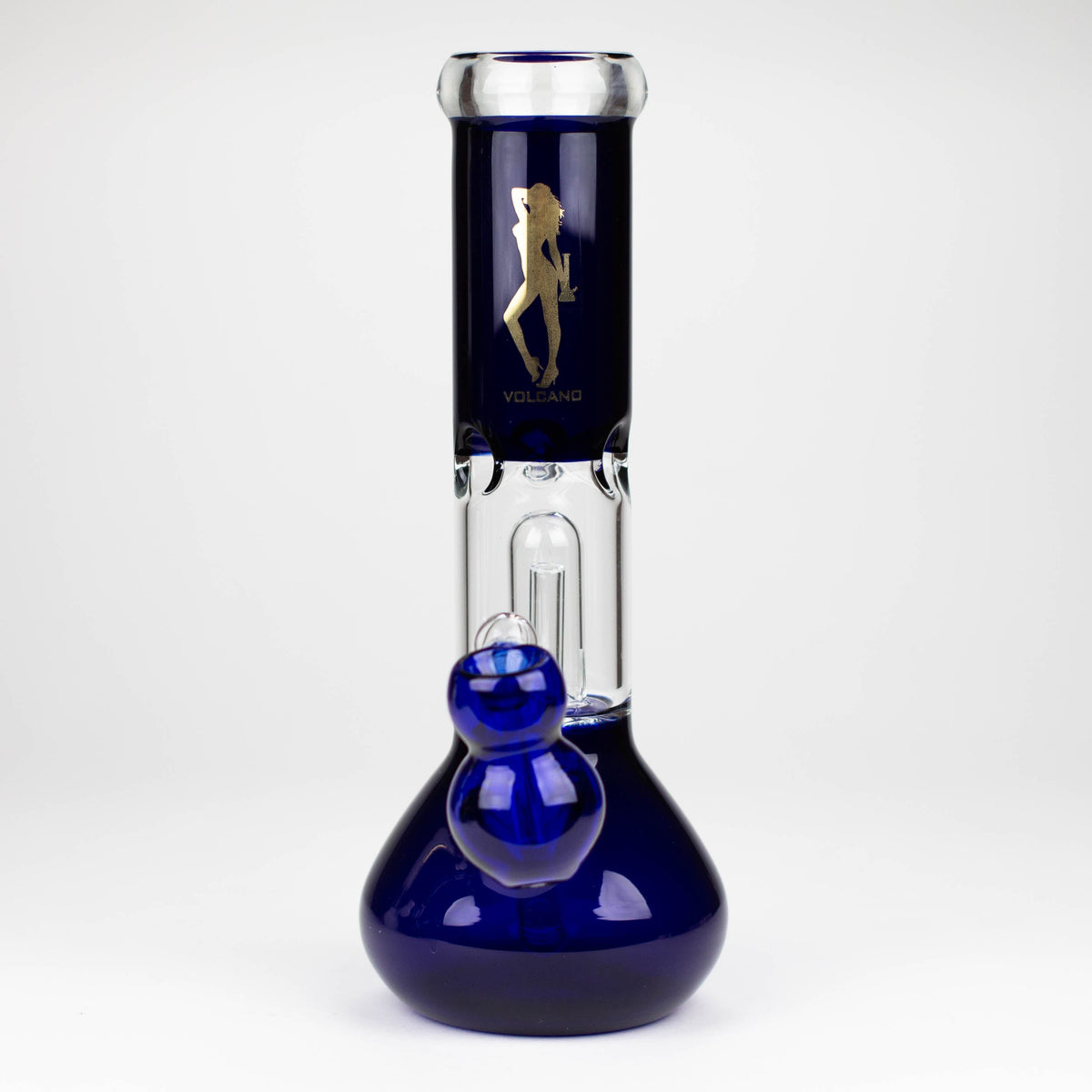 Front View of the Volcano 11 inch Glass Bong With Percolator And Ash Catcher in Blue