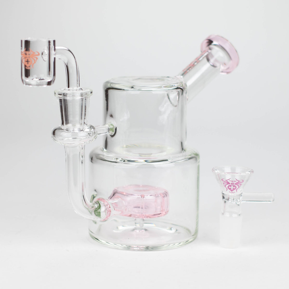 Xtreme 5 inch pink Dab Rig Hybrid with Quartz Banger and Bowl Piece