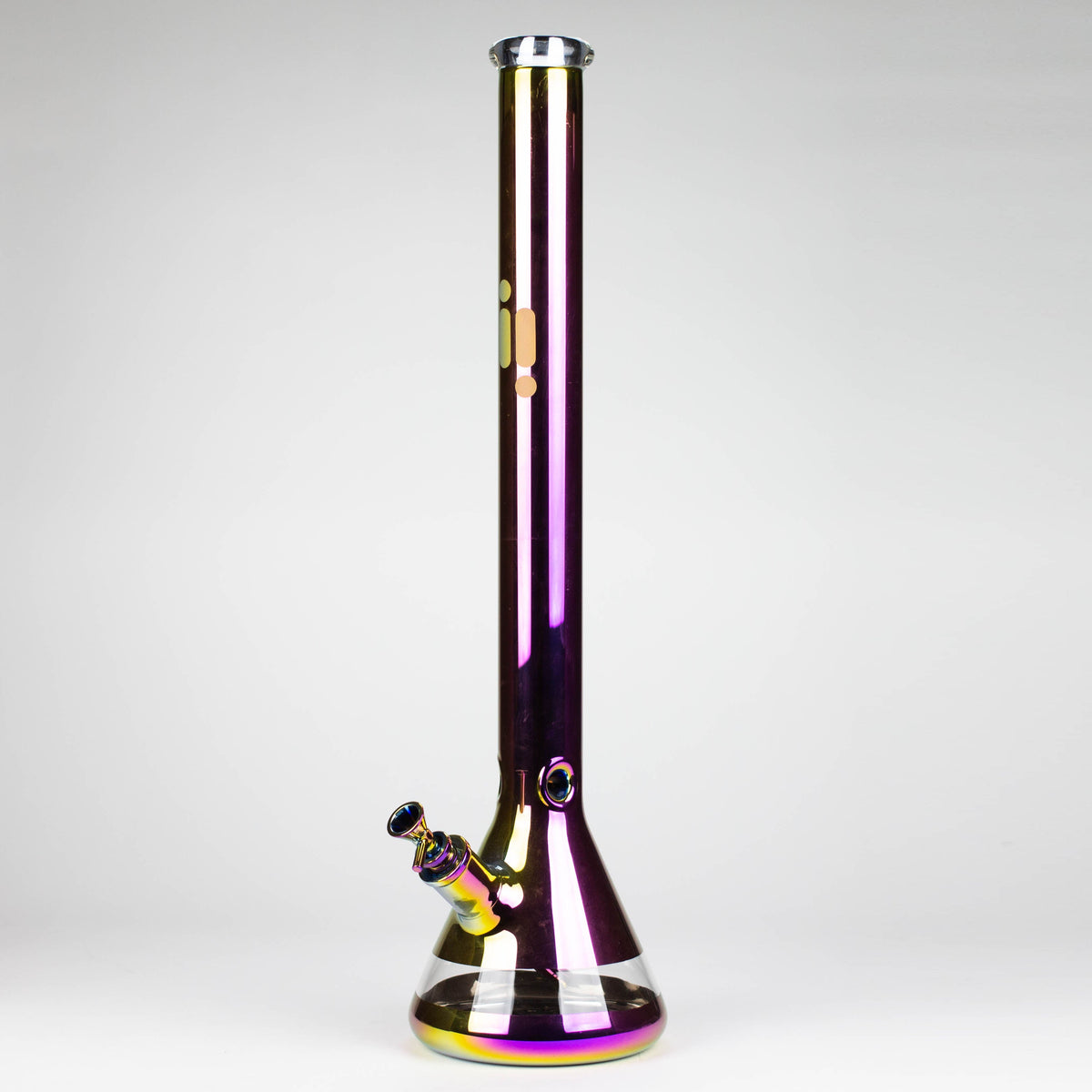 Purple Iridescent Rainbow 24-Inch Infyniti Leaf Metallic Glass Water Bong viewed at angle.