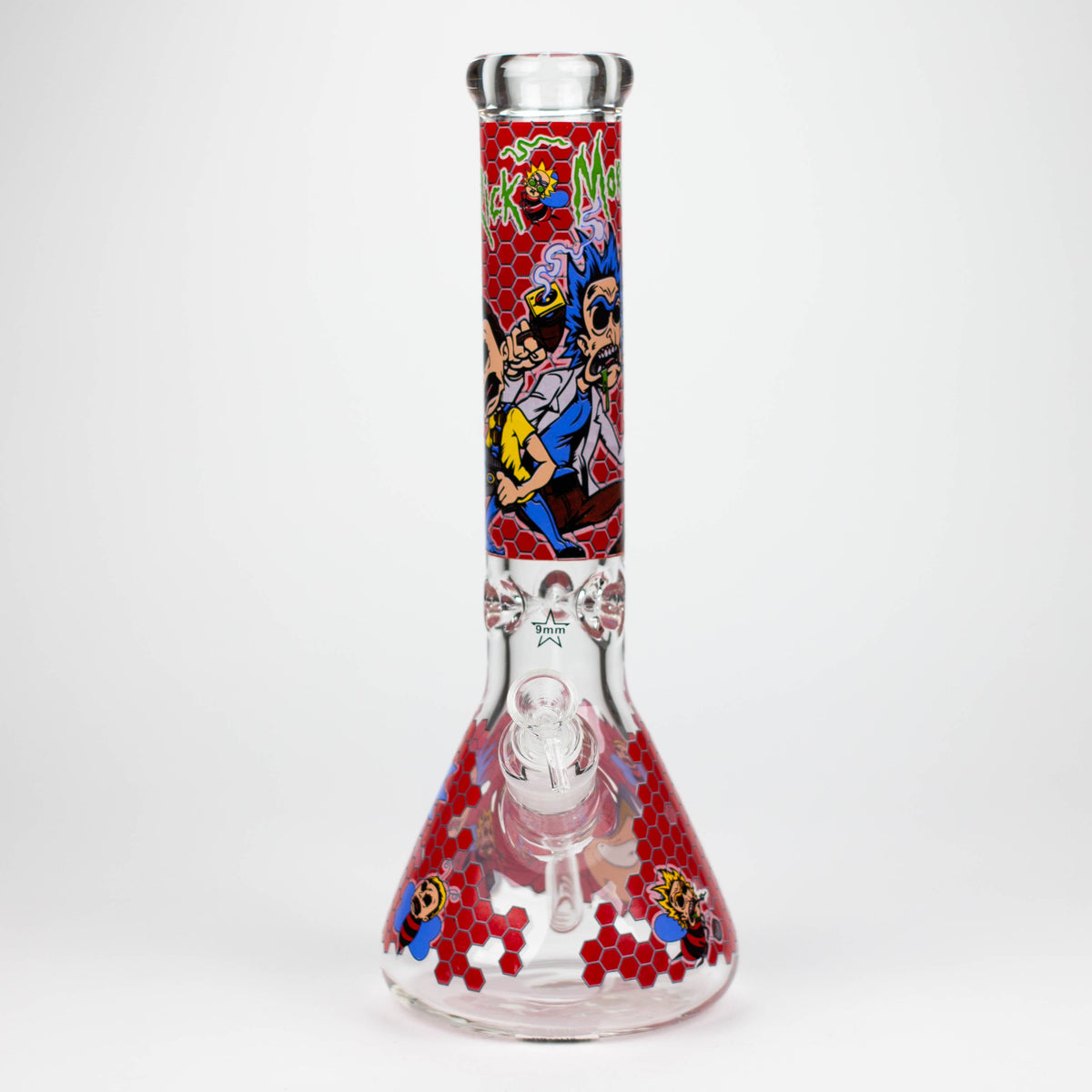 Front View of the 14 inch Rick And Morty Glass Bong in Red