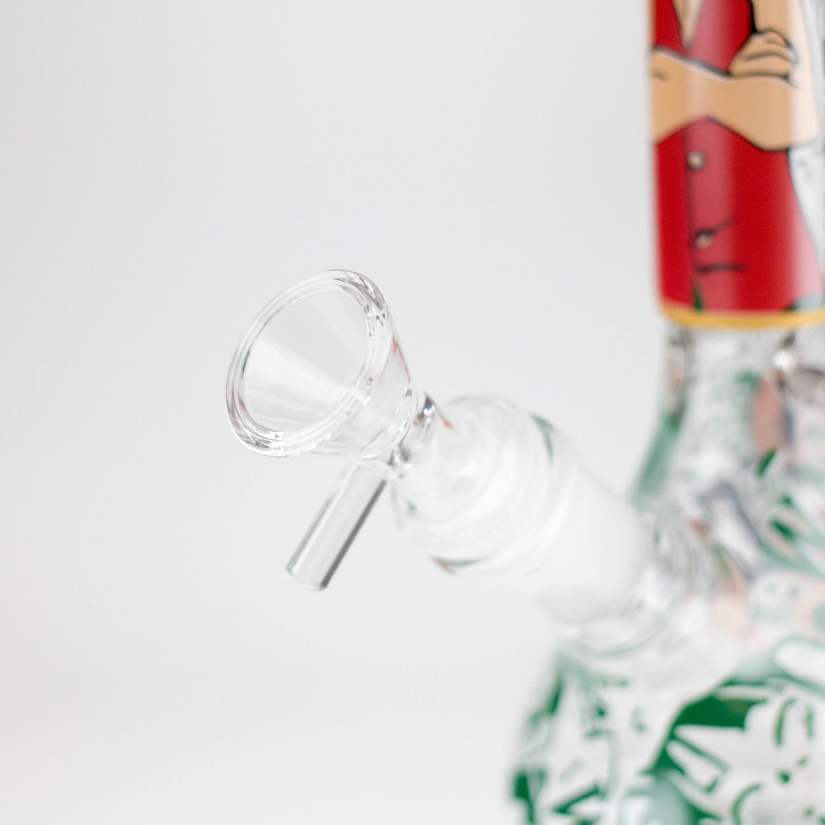 Close-up of the Channel Surfer glass bowl and its handle seated in the removable downstem
