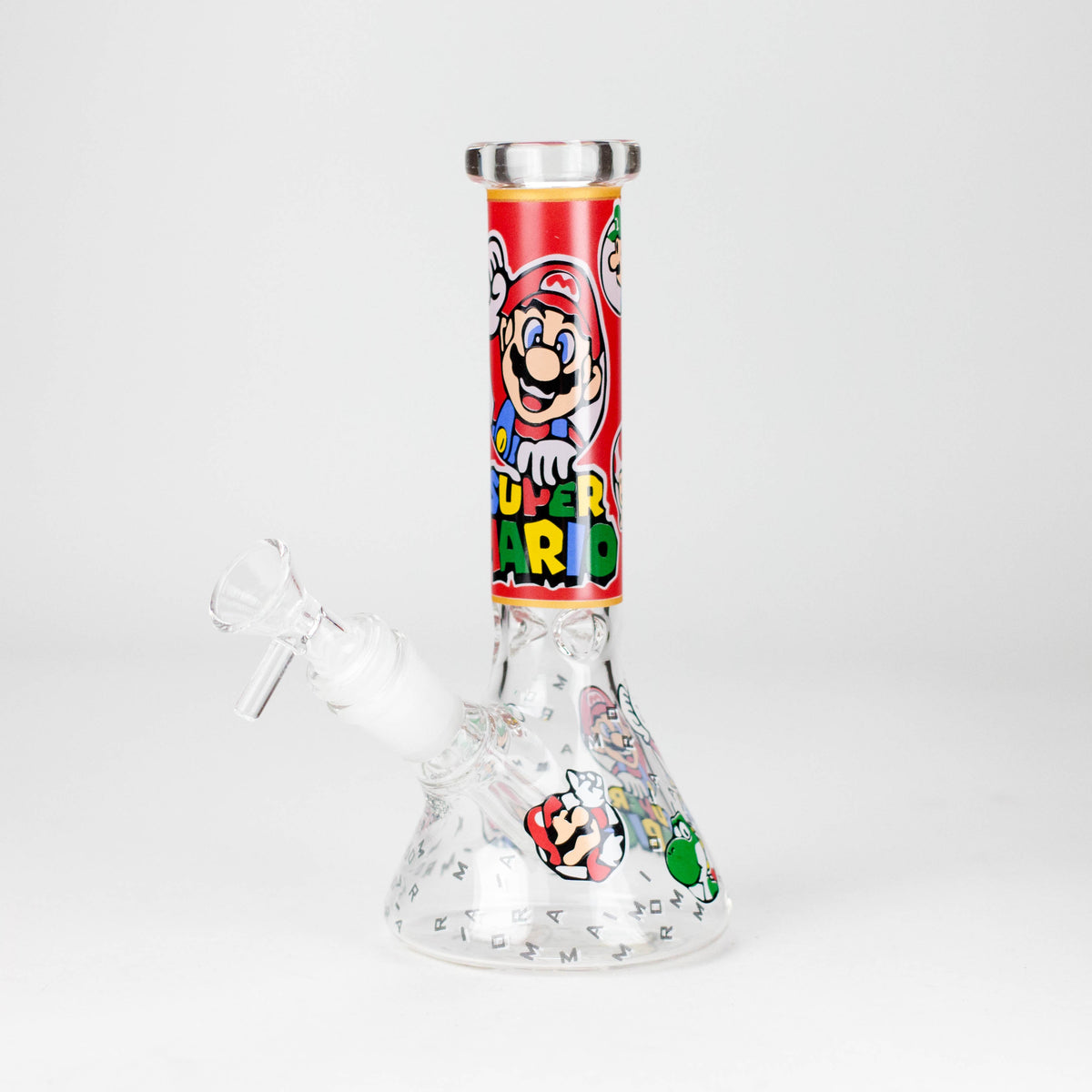 Channel Surfer Design B 7.5-inch beaker bong with Mario artwork on a red neck panel and character graphics on the base