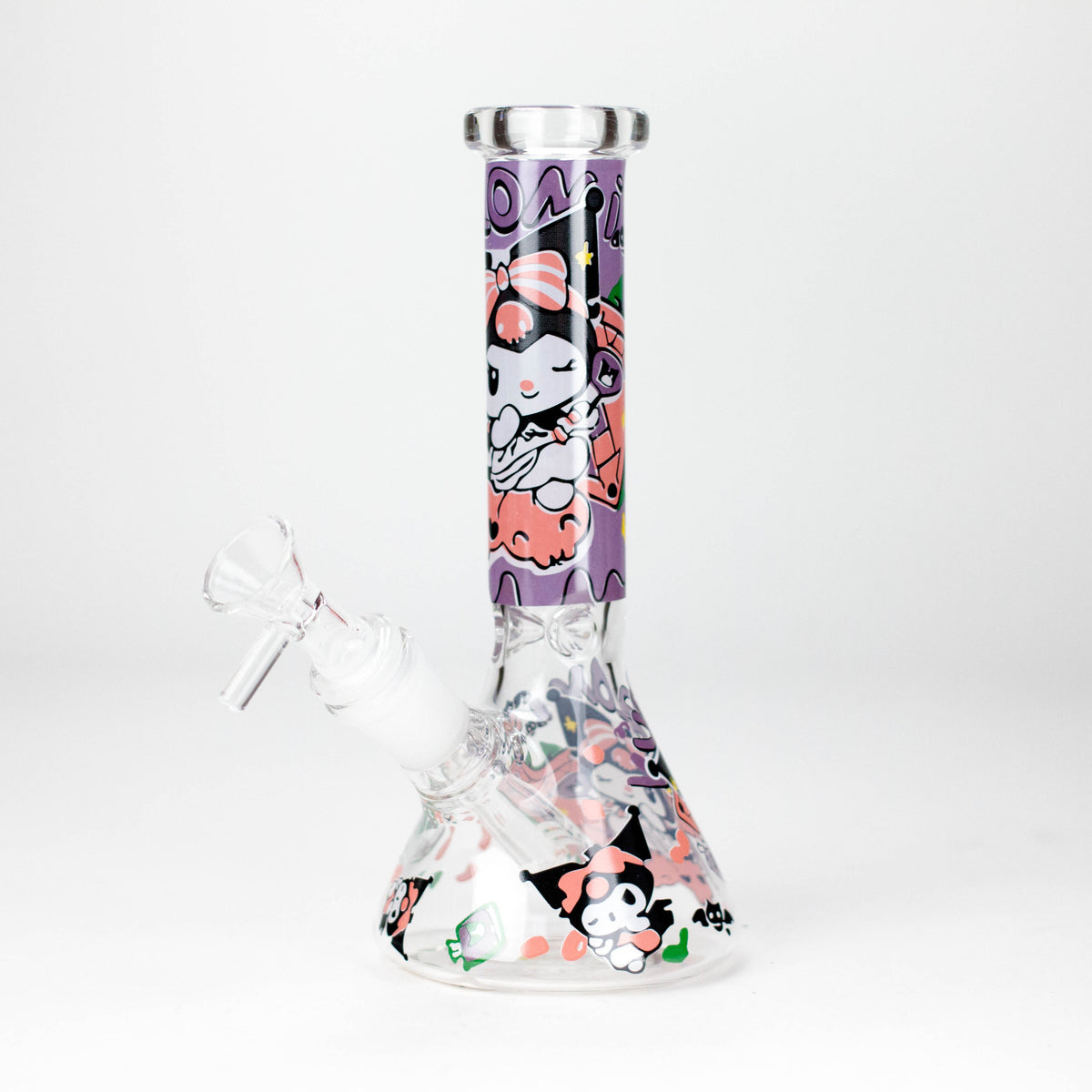 Channel Surfer Design F 7.5-inch beaker bong with black-and-white cartoon character on a purple neck print