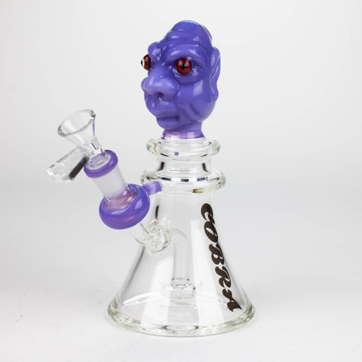 Side View of the COBRA 8 inch Grumpy Glass Bong in Purple