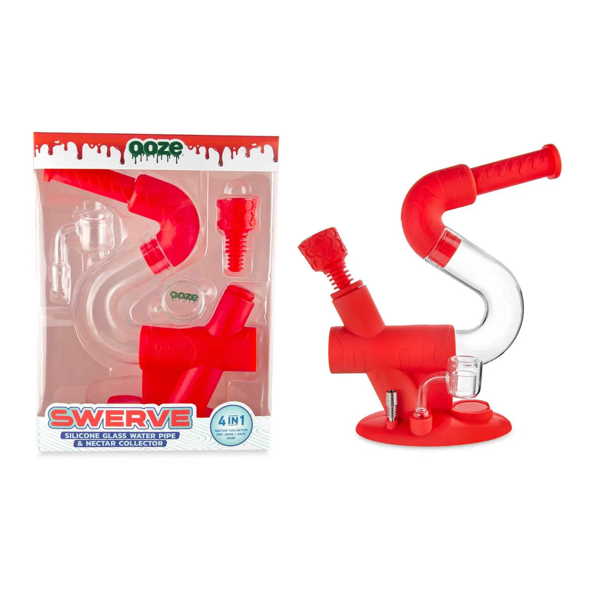 Ooze | Swerve Silicone Bong & Dab Rig Hybrid with Package Side By Side