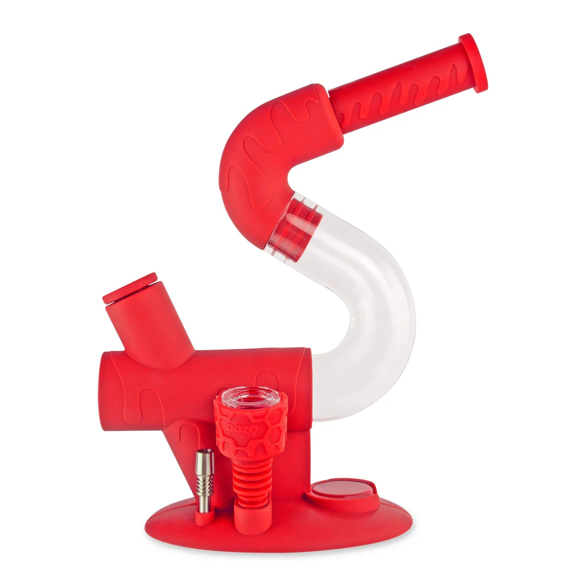 Side View of the Ooze | Swerve Red Silicone Bong & Dab Rig Hybrid