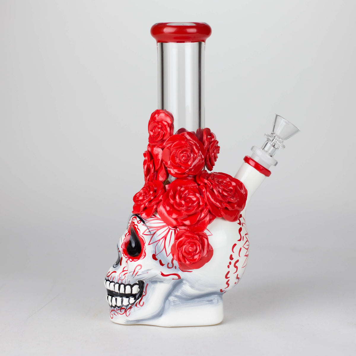 Side View Of The 9 inch Sugar Skull Rose Bong