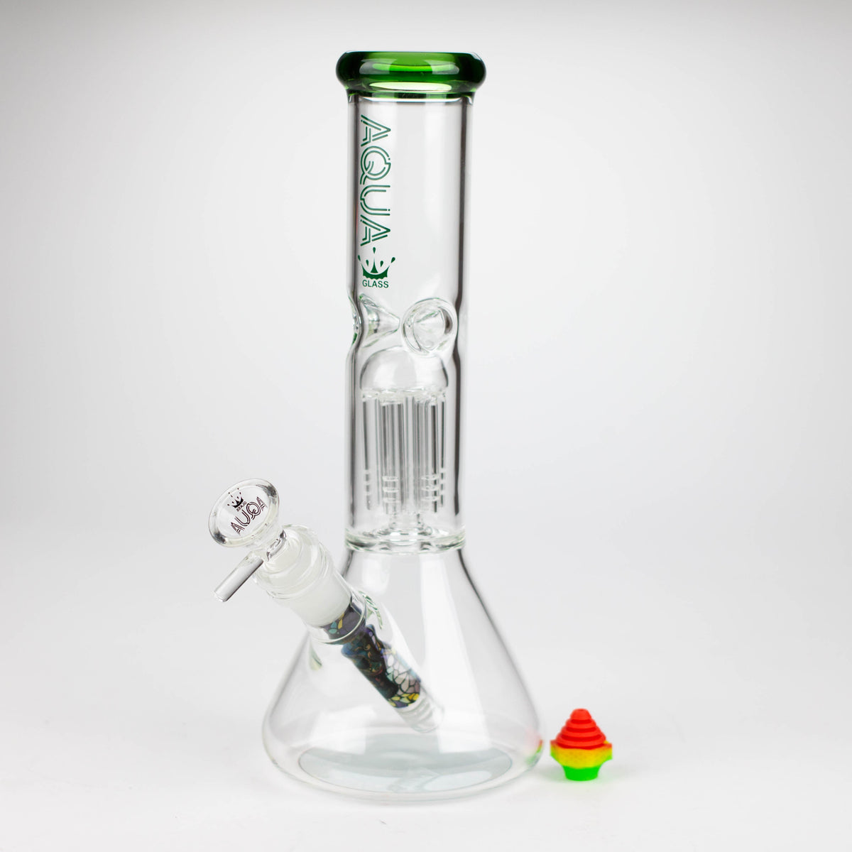 10 Inch Tree Perc Beaker Bong with silicone cap for 510 batteries from AQUA Glass