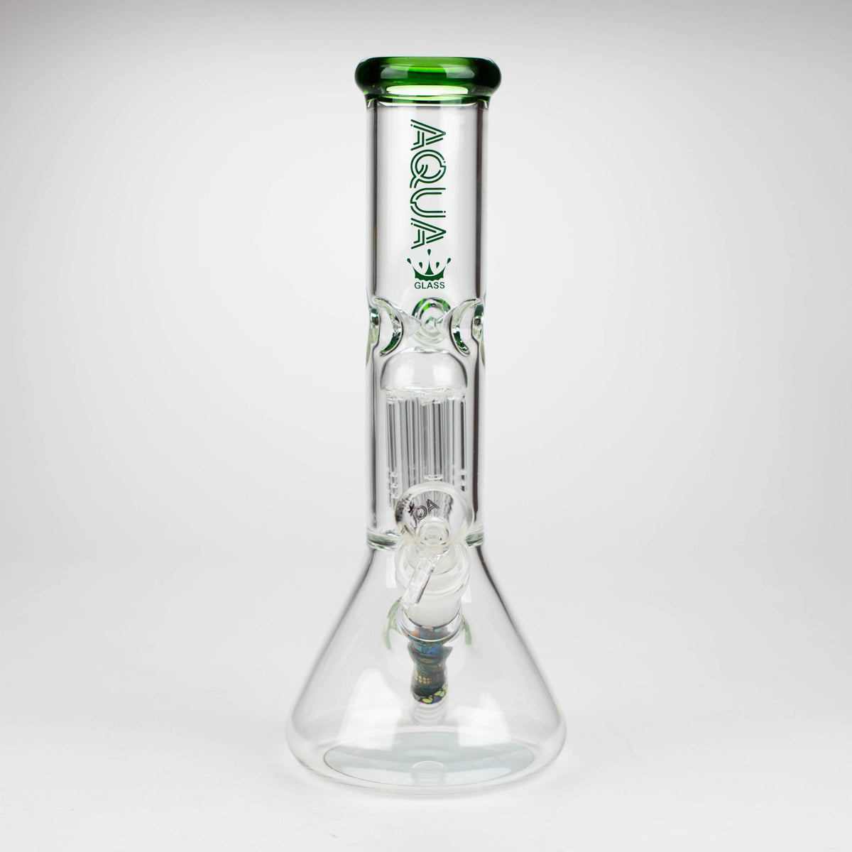 Front View of the 10 Inch Mini Tree Perc Beaker Bong from AQUA Glass