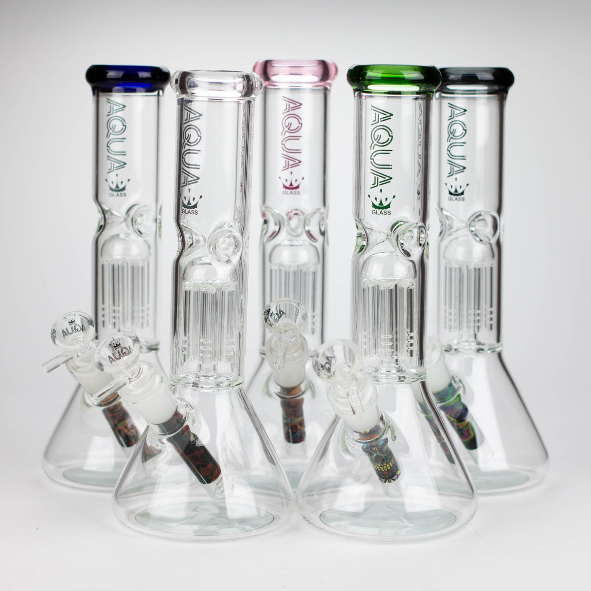 Five 10 Inch Tree Perc Beaker Bongs from AQUA Glass