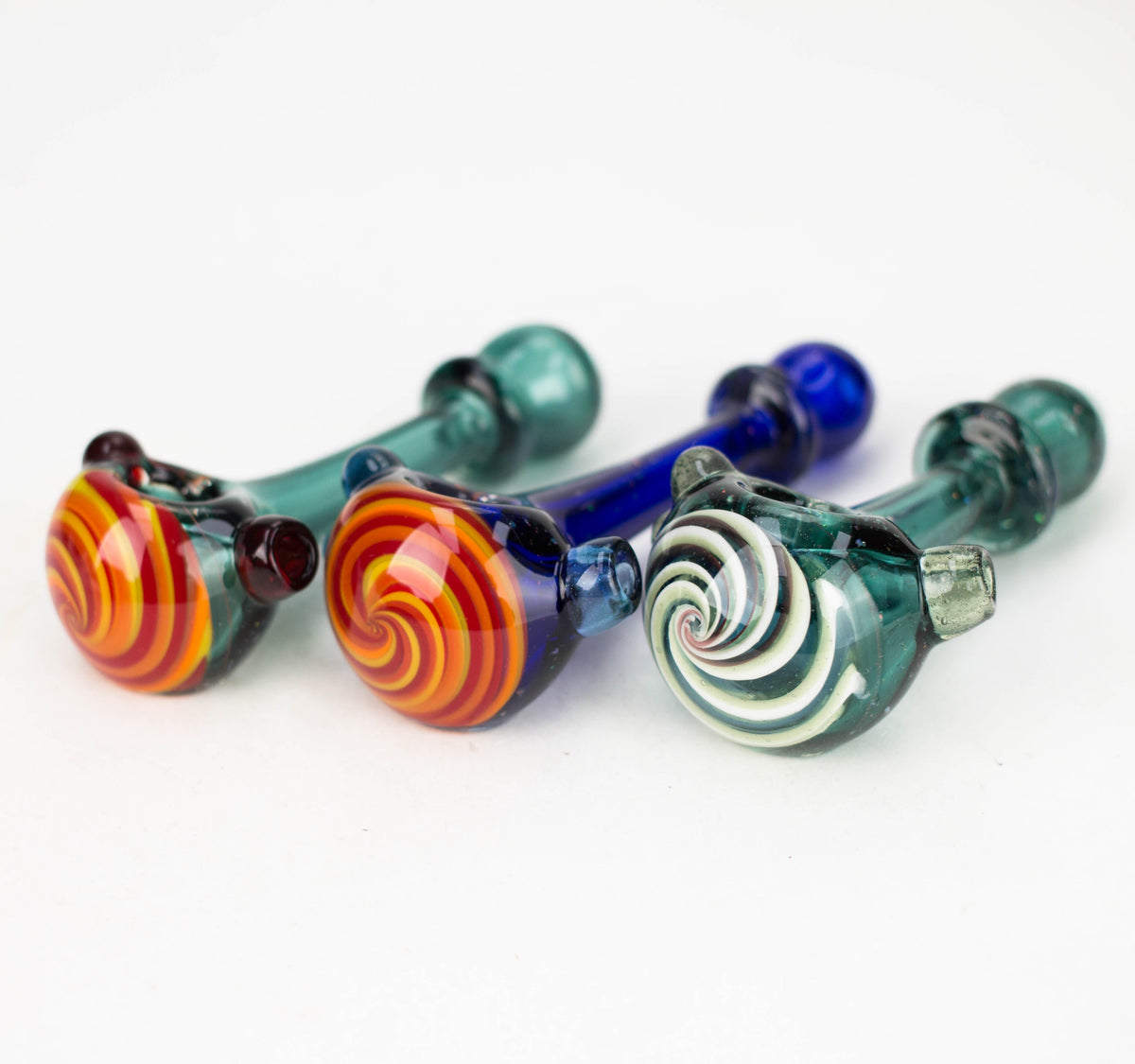 Three Astral Dust Hand Pipes With Spiral Designs