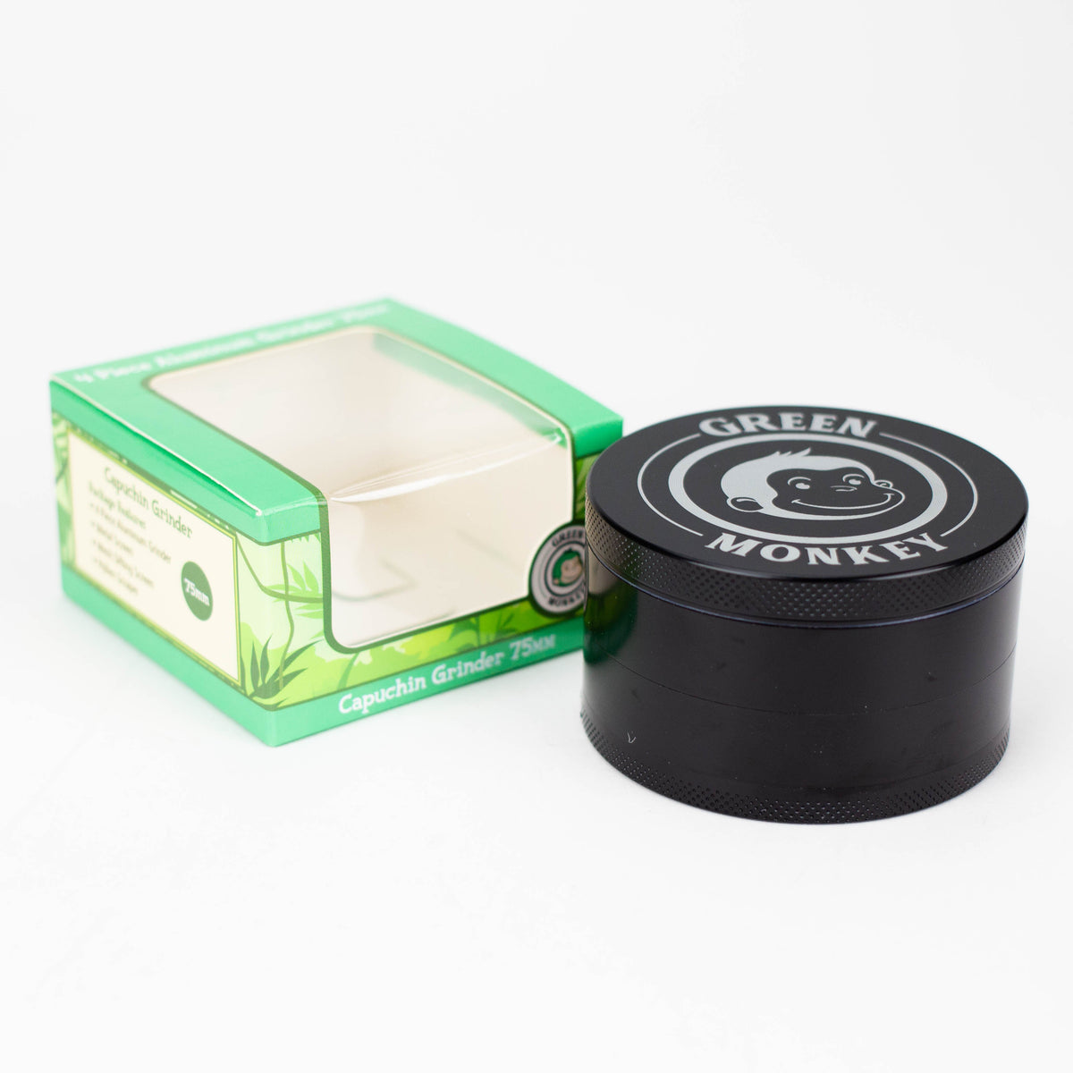 75MM Big Metal Grinder For Weed by Green Monkey with packaging