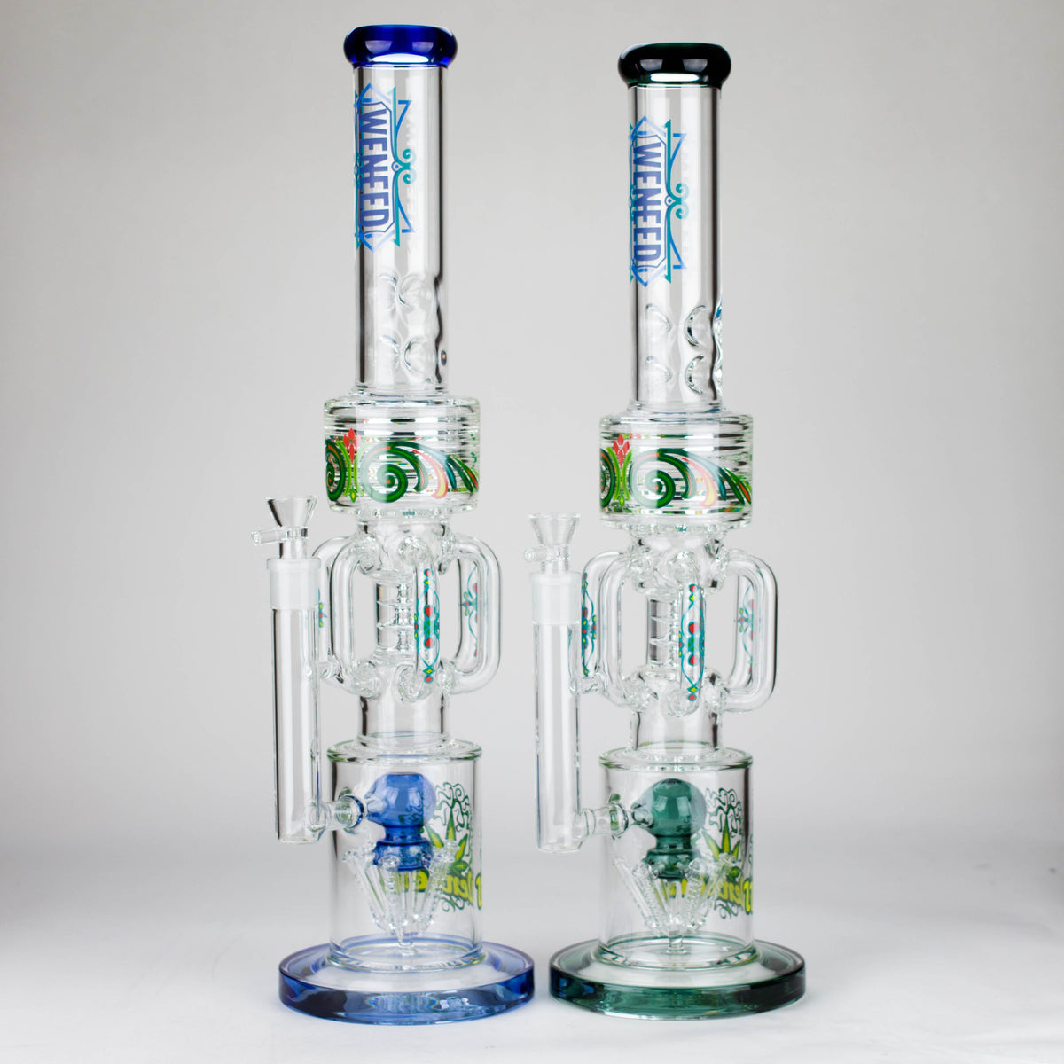 Two 22 Inch Big Dual-Perc Recycler Bongs from WENEED Glass