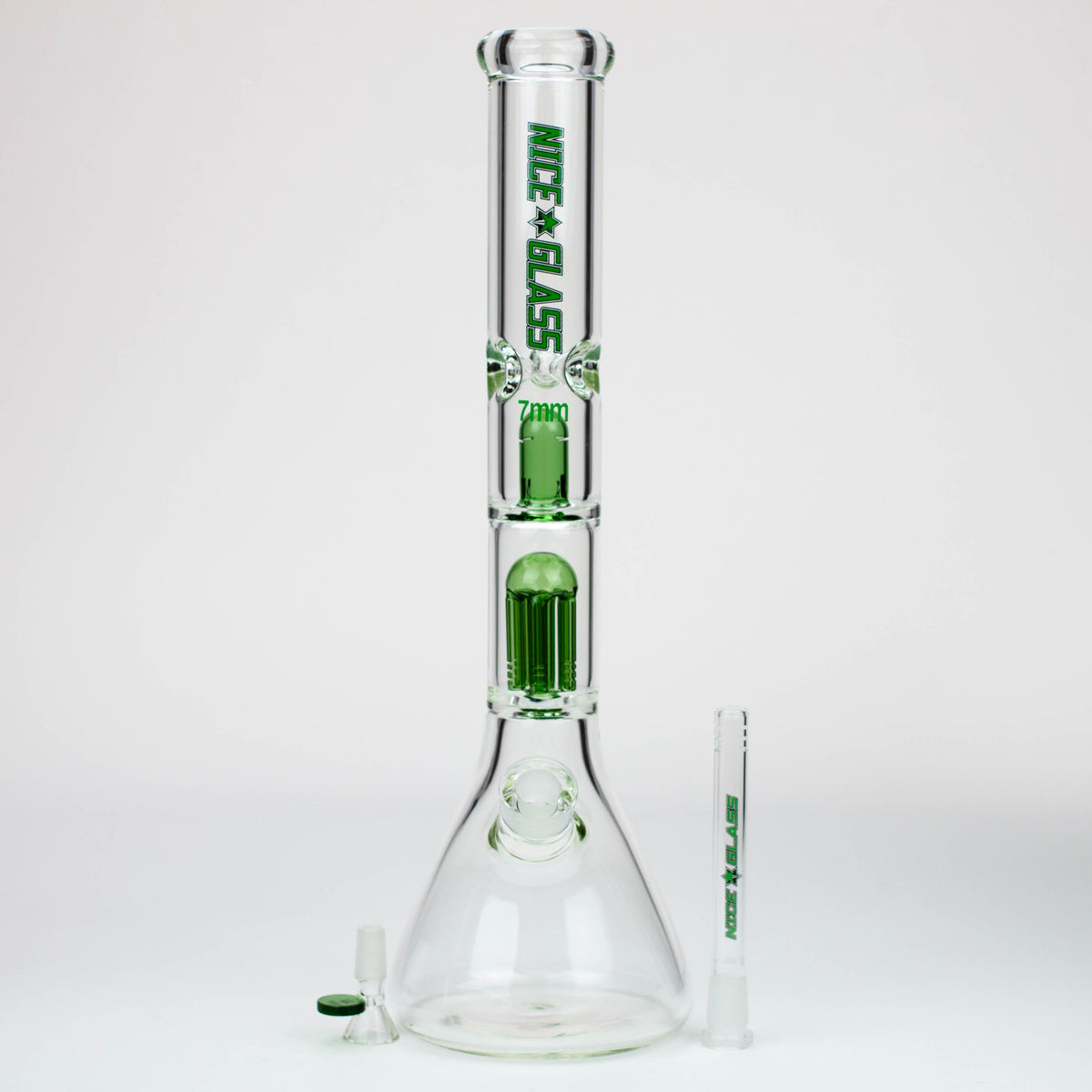 18" Big Glass Bong With Dual Percolators and matching dowmstem and bowl piece in Green from NICE GLASS