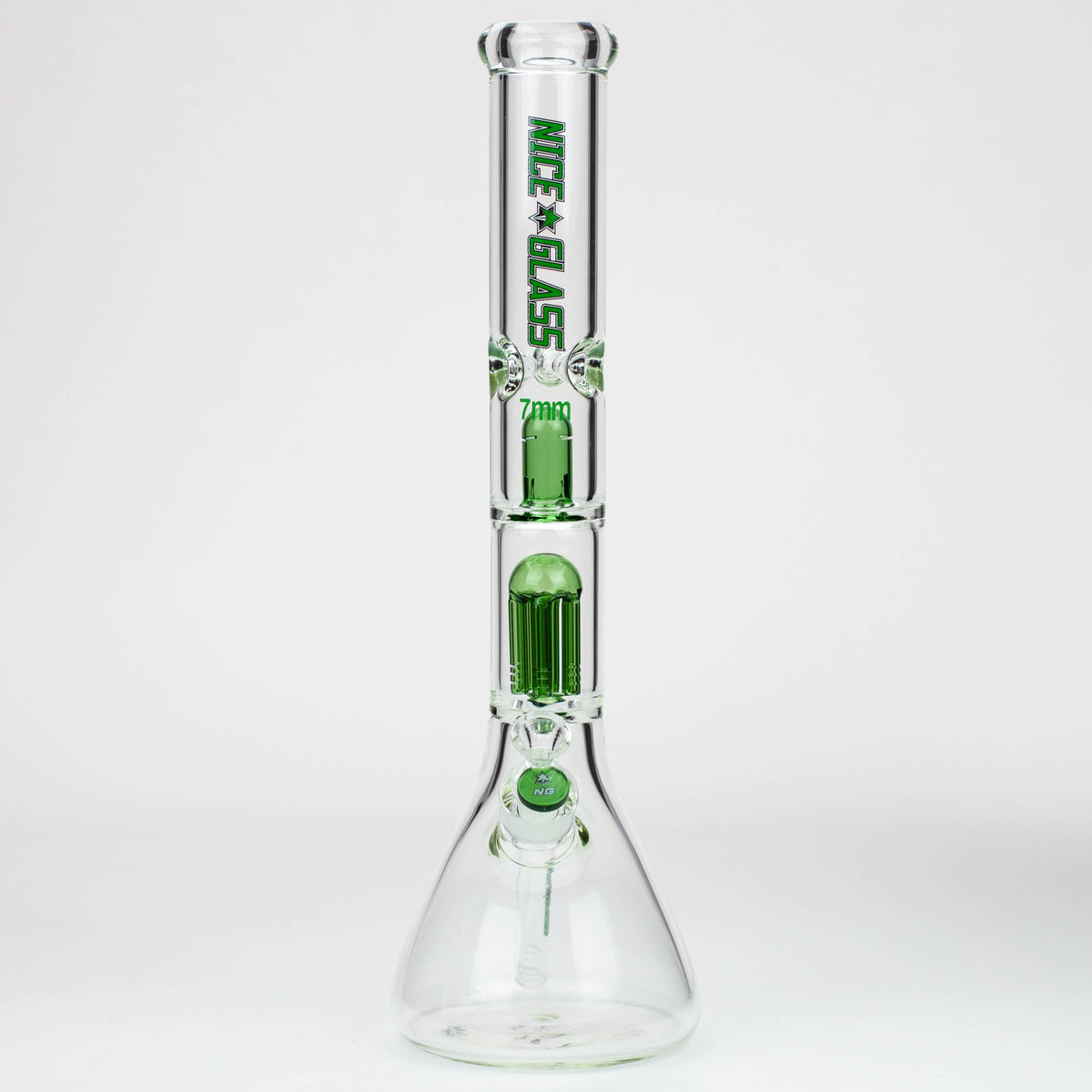 Front View of the Green 18" Big Glass Bong With Dual Percolators