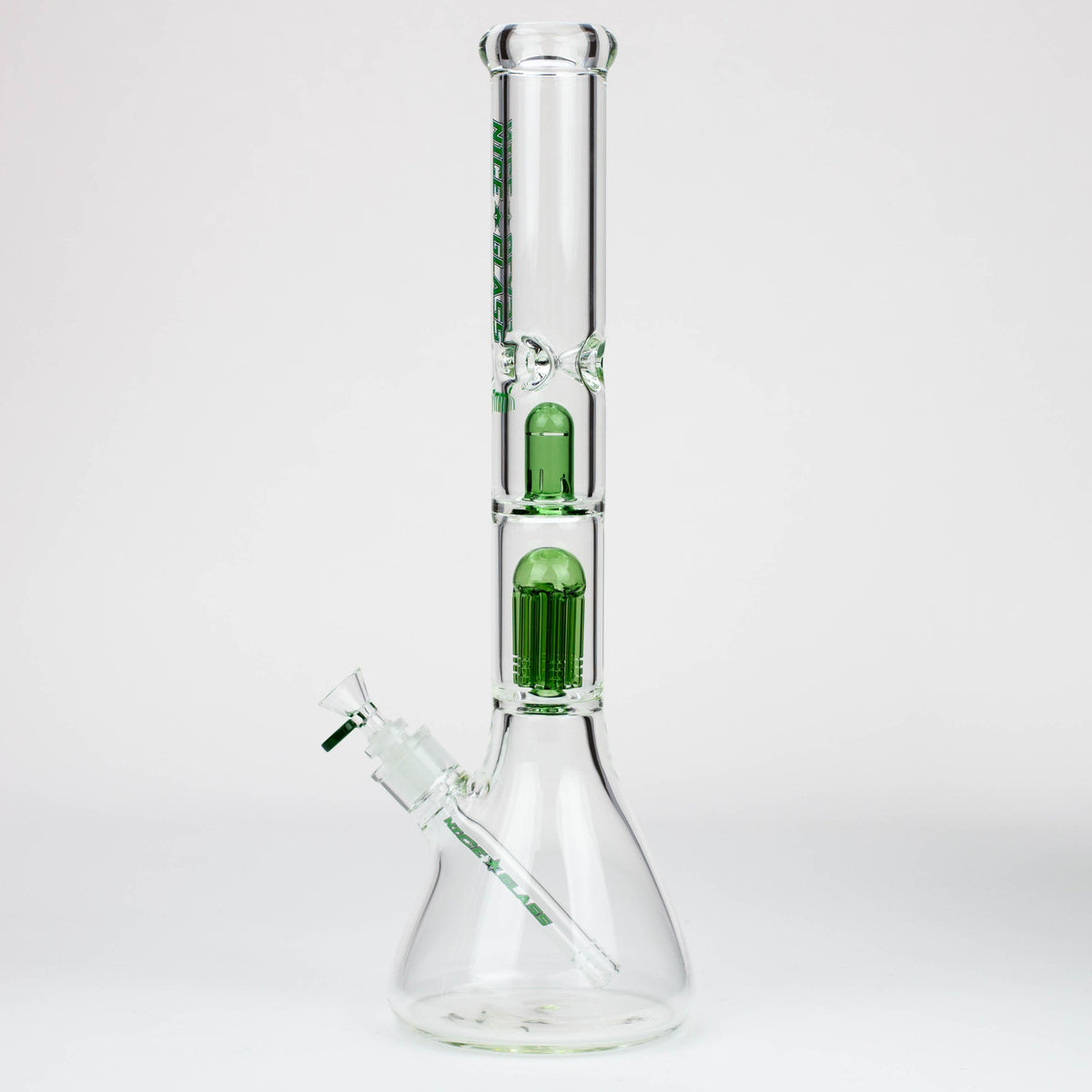 Side View of the 18" Big Glass Bong With Dual Percolators in Green