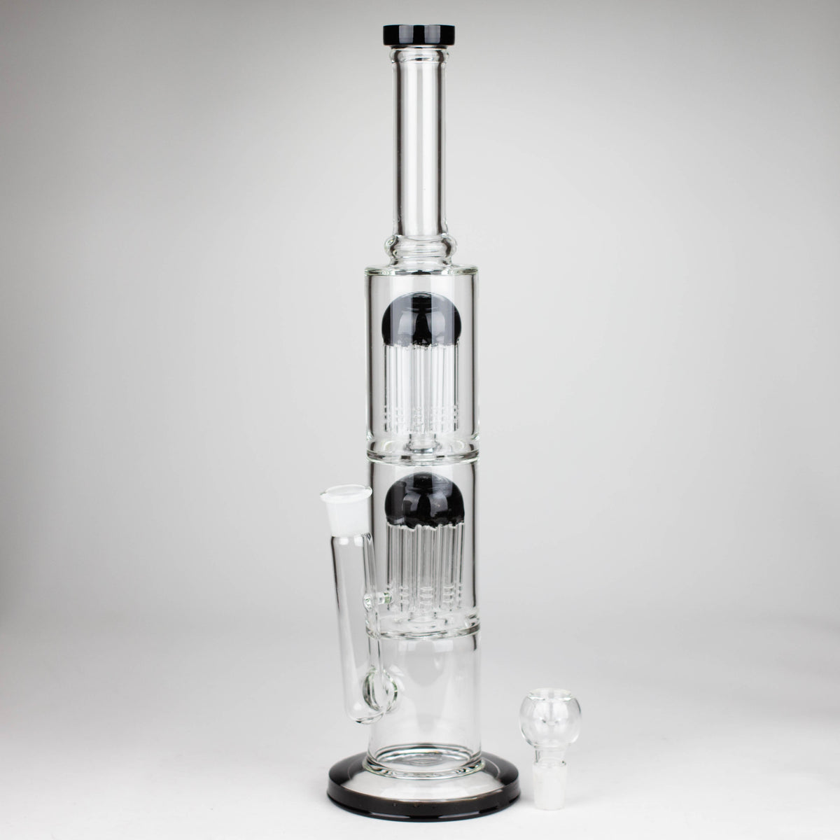 16 Inch Double Perc Straight Tube Bong in Black