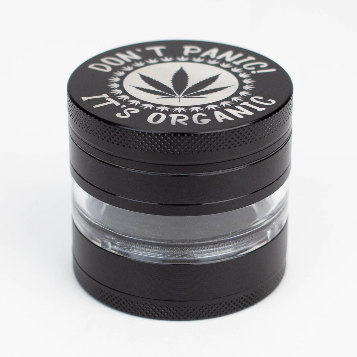 "Don't Panic It's Organic" 63mm Large Metal Weed Grinder in Black