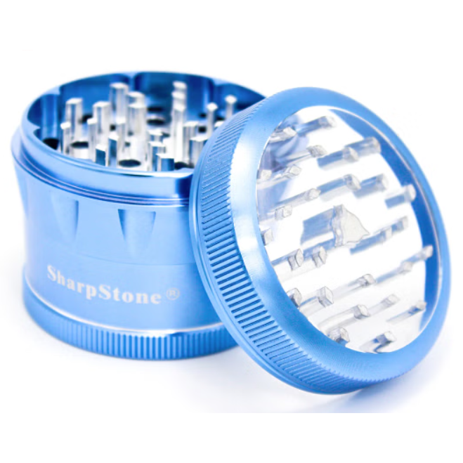 Clear Top 4-Piece Blue Metal Grinder from Sharpstone