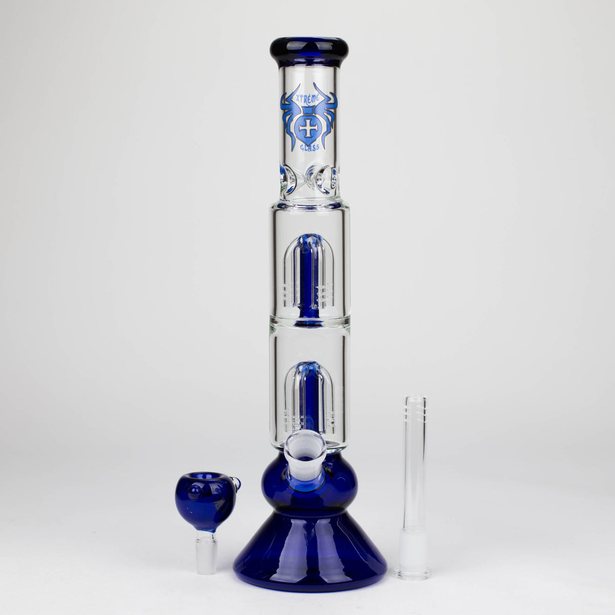 Blue Dual Tree-Arm Perc Bong by XTREME Glass in 13 Inches