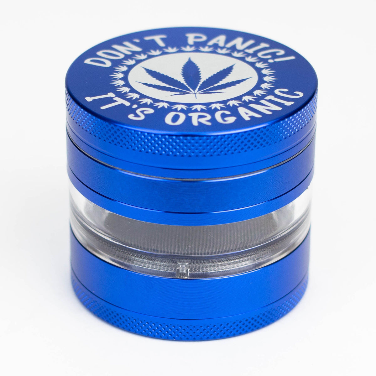 "Don't Panic It's Organic" 63mm Large Metal Blue Weed Grinder