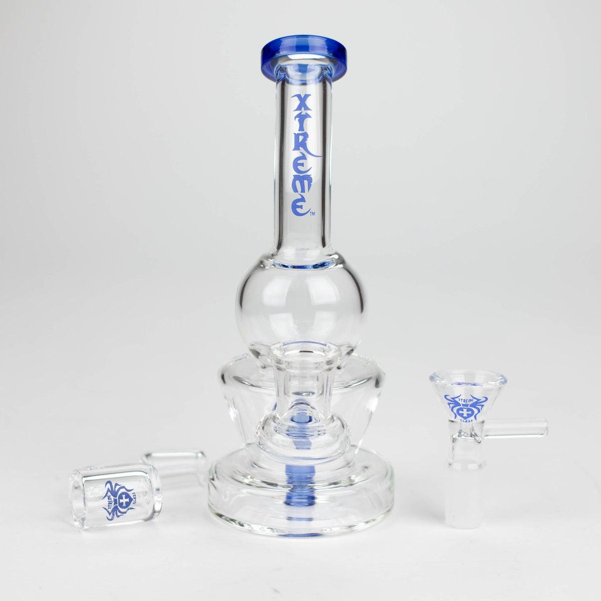 7 Inch Mini Dab Rig Hybrid with quartz hanger and herb bowl piece by XTREME Glass